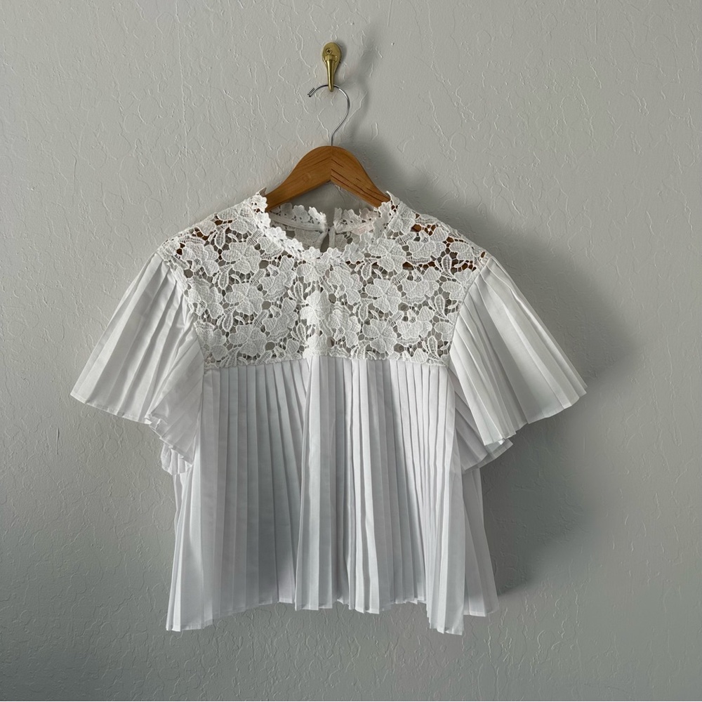 Zara White Flutter Sleeve Pleated Blouse with Bib Collar Trafaluc Collection